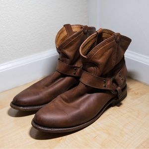 Frye Boots Ankle Boots Booties-Short Wyatt Harness-Brown Leather-Size 9